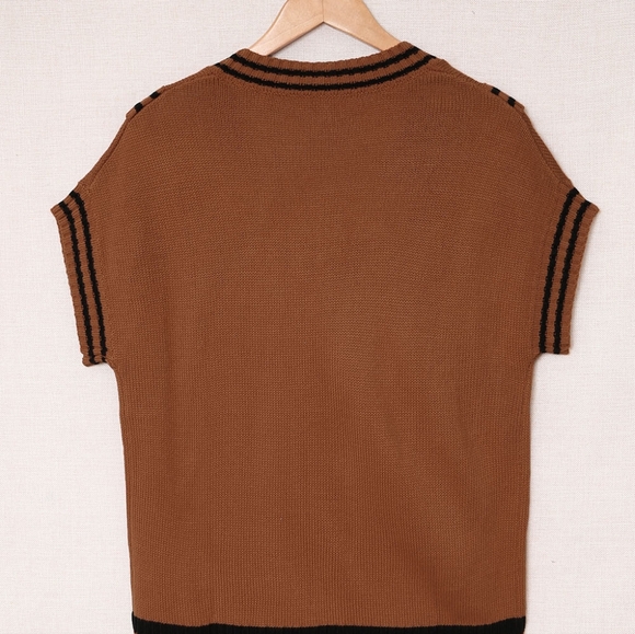 Striped Trim V-Neck Sweater Vest - Picture 7 of 7